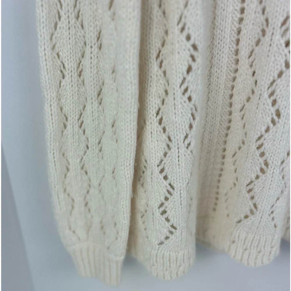 Ann Taylor Loft Women's XS Ivory Crochet Sweater Scalloped Hem Pullover - Picture 5 of 8